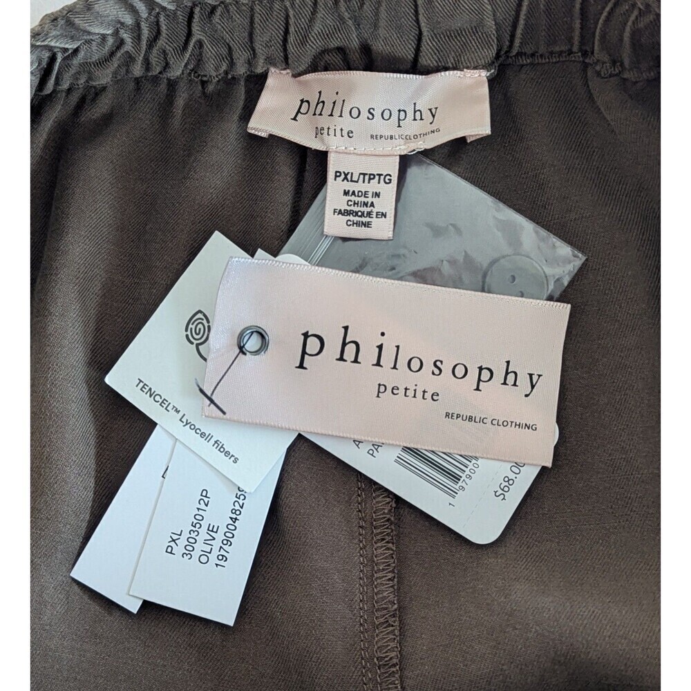 Philosophy Petite Olive Green Tencel Pants PXL Elastic Waist Casual New With... - Picture 3 of 8